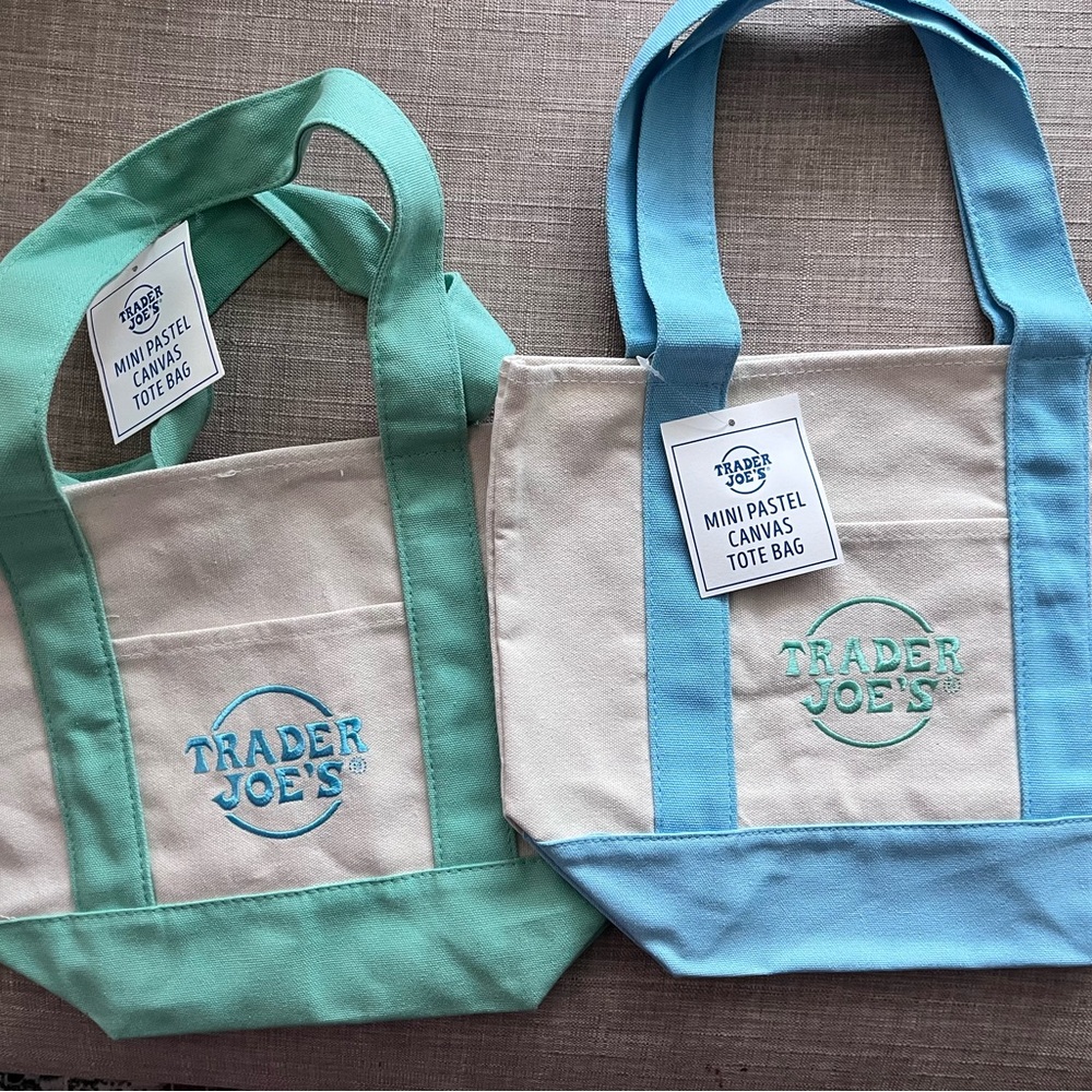 2 Trader Joe's Mini Pastel Canvas Tote Bags